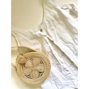 White Linen Cotton Back Button Tank